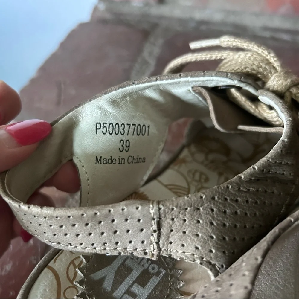 FLY London Luna Perforated Suede Lace-Up Wedge Sandals Sz 8/8.5